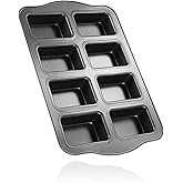 Kofebe Mini Loaf Pan, 8-Cavity Non-Stick Carbon Steel Brownie Pan, Mini Square Baking Pan for Bread Cornbread Cheesecake Chocolate