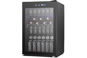 Joy Pebble Fridge Beverage Refrigerator 145 Can Mini Fridge with Glass Door for Soda Beer or Wine -Drink Dispenser Beverage Cooler with Adjustable Thermostat for Office Bedroom (4.4 cu.ft)