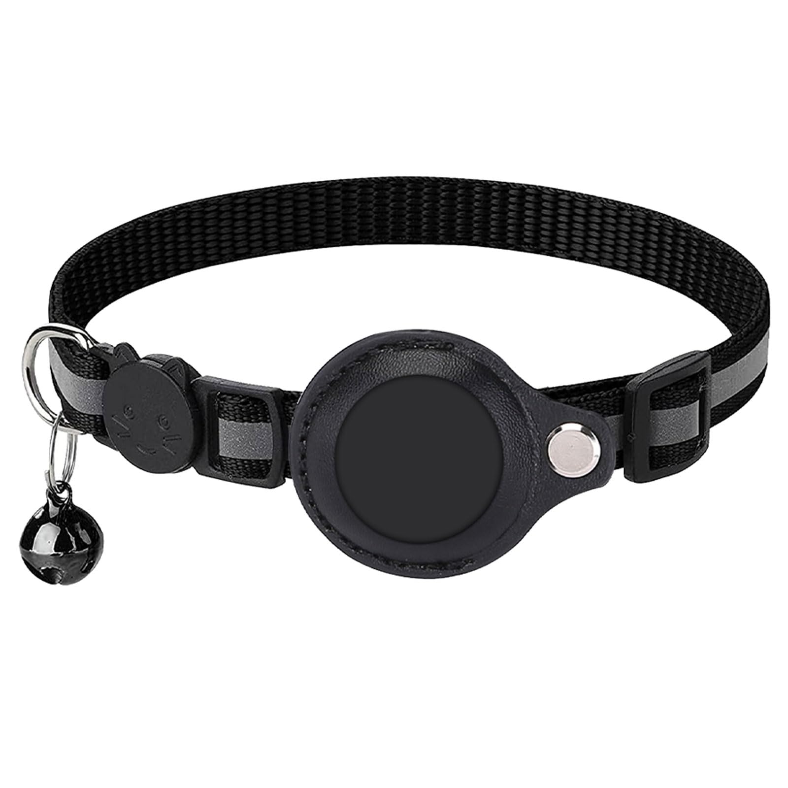 HOTMNTY Airtag Cat Collar,Reflective GPS with Bell Buckle, Adjustable Integrated Tracker Holder, Compatible with Apple Airtag,black