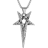 HZMAN Inverted Pentacle Necklace for Men Stainless Steel Retro Gothic Pentagram Wiccan Pagan Pendant Jewelry Gift