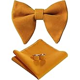 PACGOTH Bow Ties for Men Pre-Tied Bow Tie Vintage Tuxedo Oversized Velvet Bow Ties Cufflinks Pocket Square Sets With Gift Box