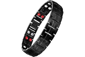 Jecanori Magnetic Bracelet for Men - 4 Elements Titanium Steel Bracelet with Double Row Magnets Bracelet Adjustable Length with Sizing Tool