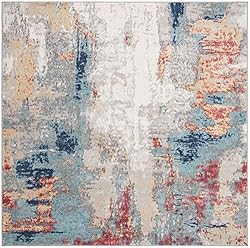 SAFAVIEH Jasper Collection 6'7" Square Grey / Red