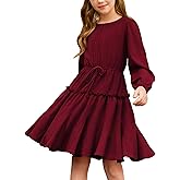 GRACE KARIN Girls Fall Long Sleeve Dress Fancy Floral Holiday Teen Casual Skater Winter Teen Crew Neck Tiered Dresses