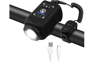 Bike Horn with Light, 110 dB Bicycle Electric Horn Front Headlight, 6 Sounds and 4 Light Modes, Adjustable Brightness Volume,