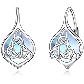 JERWLI Celtic Knot Earrings for Women 925 Sterling Silver Moonstone Irish Dangle Earrings Celtic Knot Jewelry Gifts for Women Lover Mother