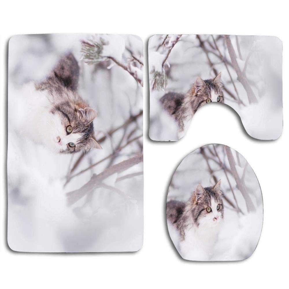 Enmindongljho Cat Tomcat Winter Animal Head Bathroom Rug Mats Set 3 Piece Toilet Carpet Rugs Includes Contour Mat And Lid Cover Non Slip Mats For Tub Shower Home Kitchen Cjp Org In