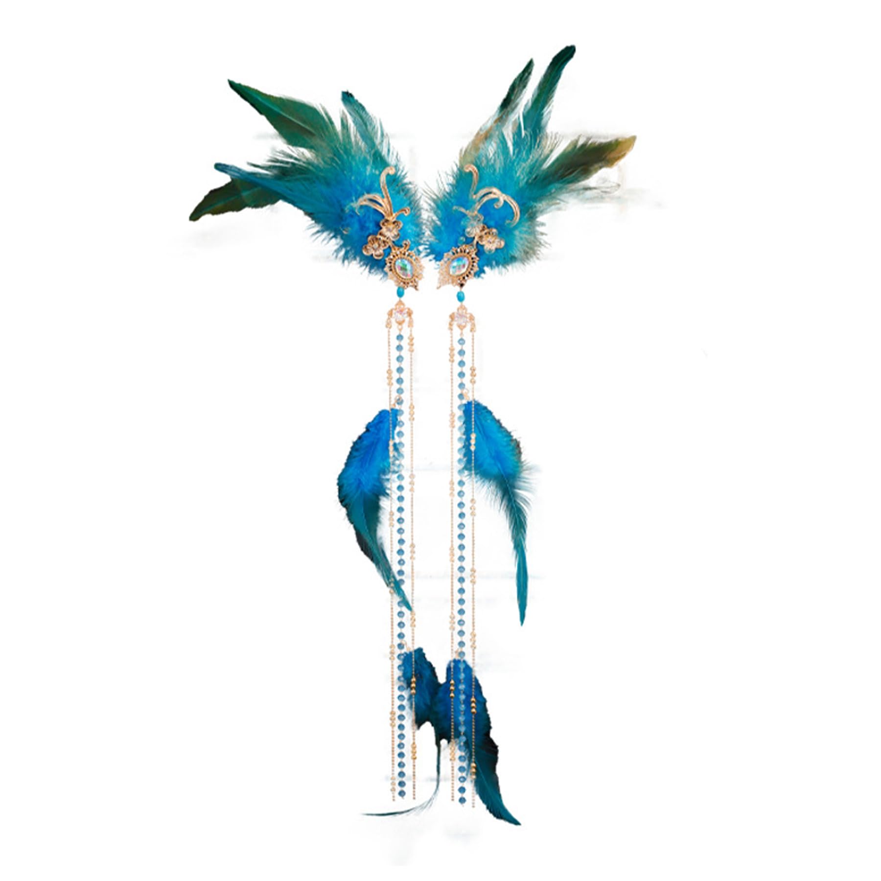 Umimiss Feather Hair Clip - Blue Tassel Feather Hair Accessories for Women and Girls, Wedding Hair Accessories, Fascinator Clip