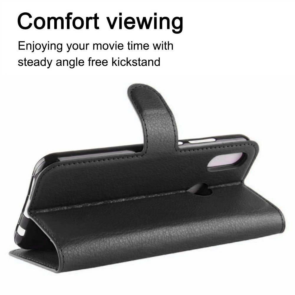 AROC Huawei P20 Lite Schutzhülle, Extrem dünnes Echtleder mit Flipfunktion, Magnetverschluß, Platz für Ausweis und Kreditkarte Etc, klappbar für Standfunktion (Schwarz)