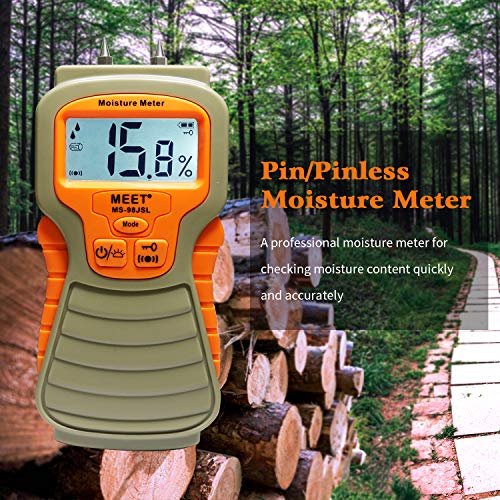 Pin & Pinless Moisture Meter, Digital Wood Moisture Tester, Non-invasive Pad + Pin Sensors Detector for Concrete, Drywall, Paper, Carpet, Backlit LCD Display with Audible Alarm - Thumbnail 6