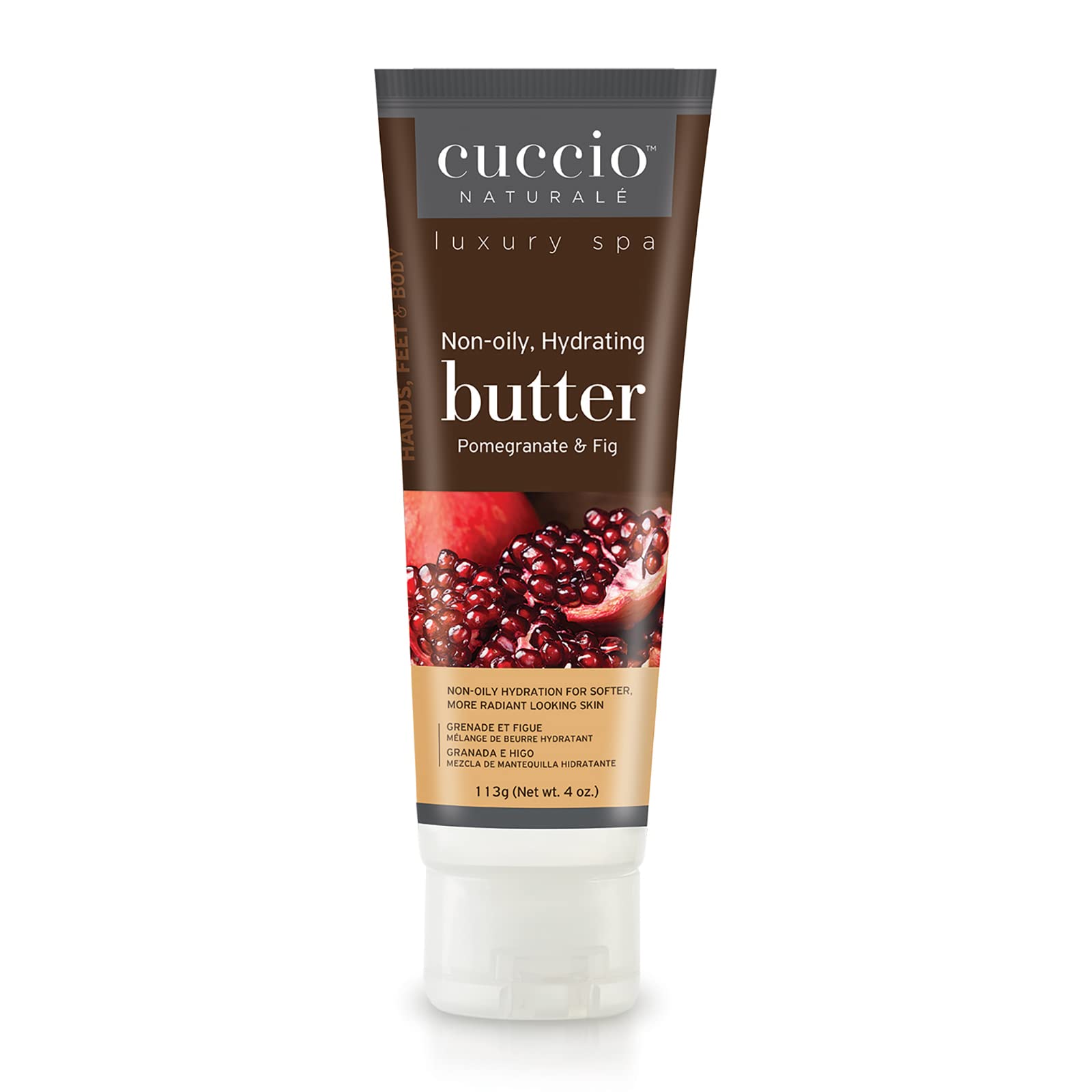 Cuccio Pomegranate & Fig Body Butter Tube 4oz, Hydrating Hand & Body Cream, Moisturiser & Vegan Skincare, Nourishes & Softens Dry Skin, Essential Oil Blend