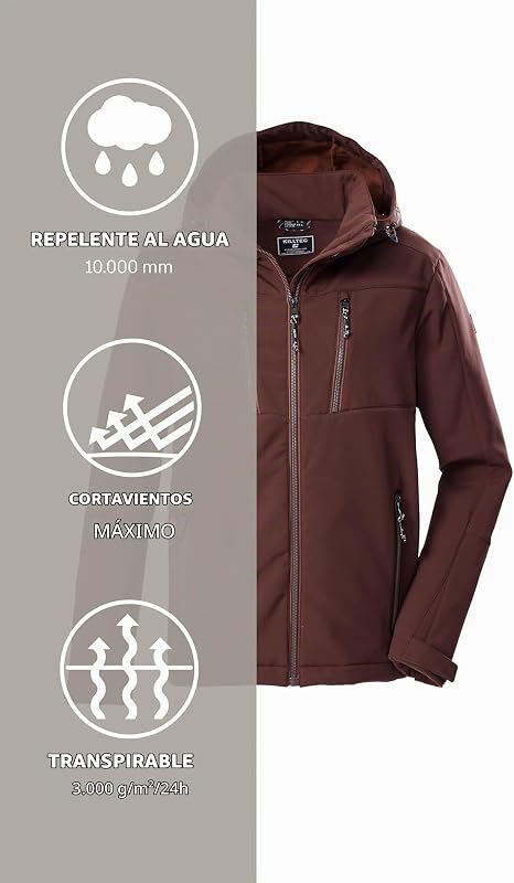 Casaco Softshell masculino com capuz com fecho KOW 79 MN SFTSHLL JCKT, mahagoni, 4XL, 43323-000