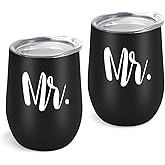 GINGPROUS 2 Pack Mr and Mr Wine Tumbler Set, Gay Couple Idea for Men, Engagement Wedding Anniversary House Warming LGBT Idea 12 Oz Insulated Stainless Steel Wine Tumbler with Lid, Black