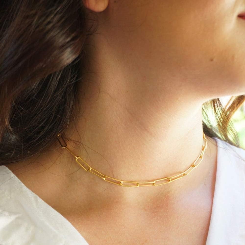 Gold Link Choker Necklaces for Women - 14K Gold Coin Chain Set Link Chain Necklace Set Link Chain Thick Layering Chain Necklace for Women: Clothing
