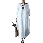 Celmia Autumn Solid Loose Long Maxi Dress Cotton Caftan