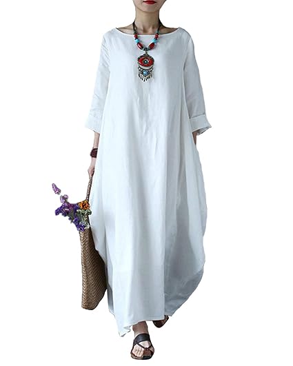 VONDA Damen Mittelalter Kleid Kaftan Langarm Kleidung Boho Kleider Lange Größe Maxikleid