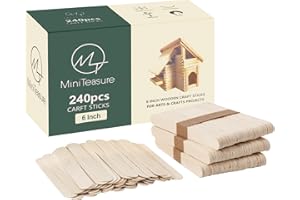 MINITEASURE 6inch 240 PCS Popsicle Sticks, Popsicle Sticks for Crafts, Craft Sticks, Popsicle Sticks for Waxing, Wooden Sticks for Crafts, Large Popsicle Sticks, Wooden Craft Sticks, Ice Cream Sticks