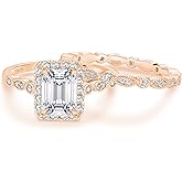 EAMTI 2CT 925 Sterling Silver Bridal Ring Sets Emerald Cut CZ Engagement Vintage Promise Rings Marquise Wedding Bands for Women Size 3-12