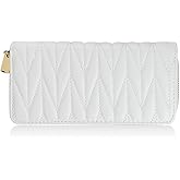 AdiStylinno Women Wallet, PU Lightweight Large Capacity Long Wallet, Quilted Ladies Clutch Wallets for Work Gathering Travel (White)