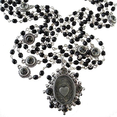 Oval Sacred Heart Magdalena Necklace in Jet Silver