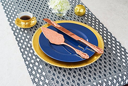 Strova Rose Gold Wedding Cake Knife and Server Set | Vintage Bride and Groom Utensils | Elegant, Memorable Keepsakes | Engravable Plating | Party, Anniversary or Receptions (Rose Gold Plated)