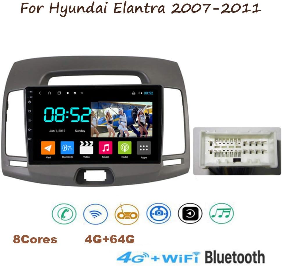 Yuahwyehe Android 8.1 Car Stereo 9 Inch HD Touch Screen for Hyundai Elantra 2007-2011 Bluetooth Head Unit In-Dash Car Radio Video Multimedia Player Supports GPS Full RCA Output OBD DAB
