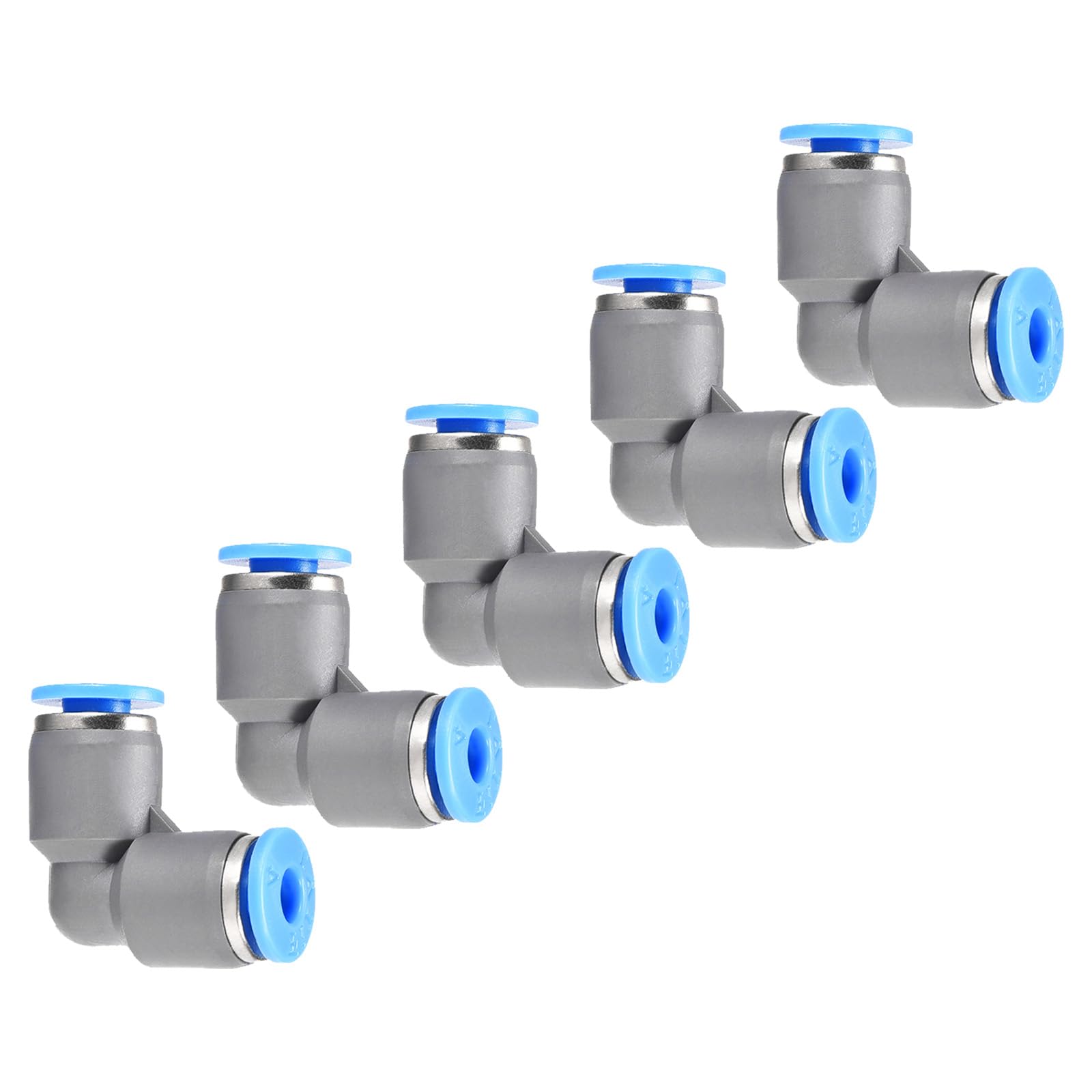 M METERXITY 5 Pack Pneumatic Air Elbow - 90 Degree Push to Connect Air Fittings Quick Connect, Apply to Pipe Connection (4mm OD, Grey)