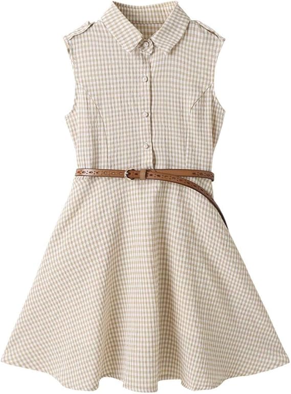 Amazon Aculldo キッズ ドレス 子供 ワンピース 女の子 ノースリーブ 袖なし チェック柄 可愛い 夏服 通園 通学 韓国ファッション カジュアル ワンピース チュニック 通販