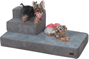 AODISMAN Dog Stairs for Small Dogs, Dog Sofa Bed, Pet Couch with 3-Step Dog Stairs, Removable and Washable Cover, Non-Slip Bottom, Grey - Suitable for Dogs and Cats