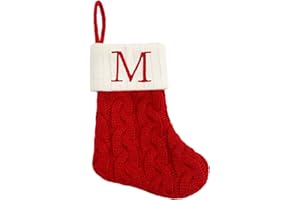 Just Jolly 8 Inch Mini Christmas Stockings, Small Xmas Stockings with Monogram Initial, Classic Red White Xmas Decor for Mini Christmas Tree, Fireplace, Holiday Decor, Party Favors, Gift Stocking (M)