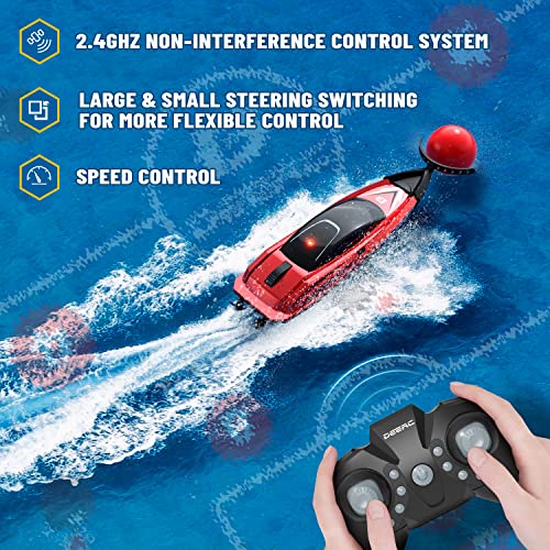 DEERC RC Boat with Inflatable Pool for Kids, 2.4GHz Racing Boats, Remote Control Boat for Pool and Lake, Competitive Games, Water Toys for Boys&Girls, Compatible with Bathtub