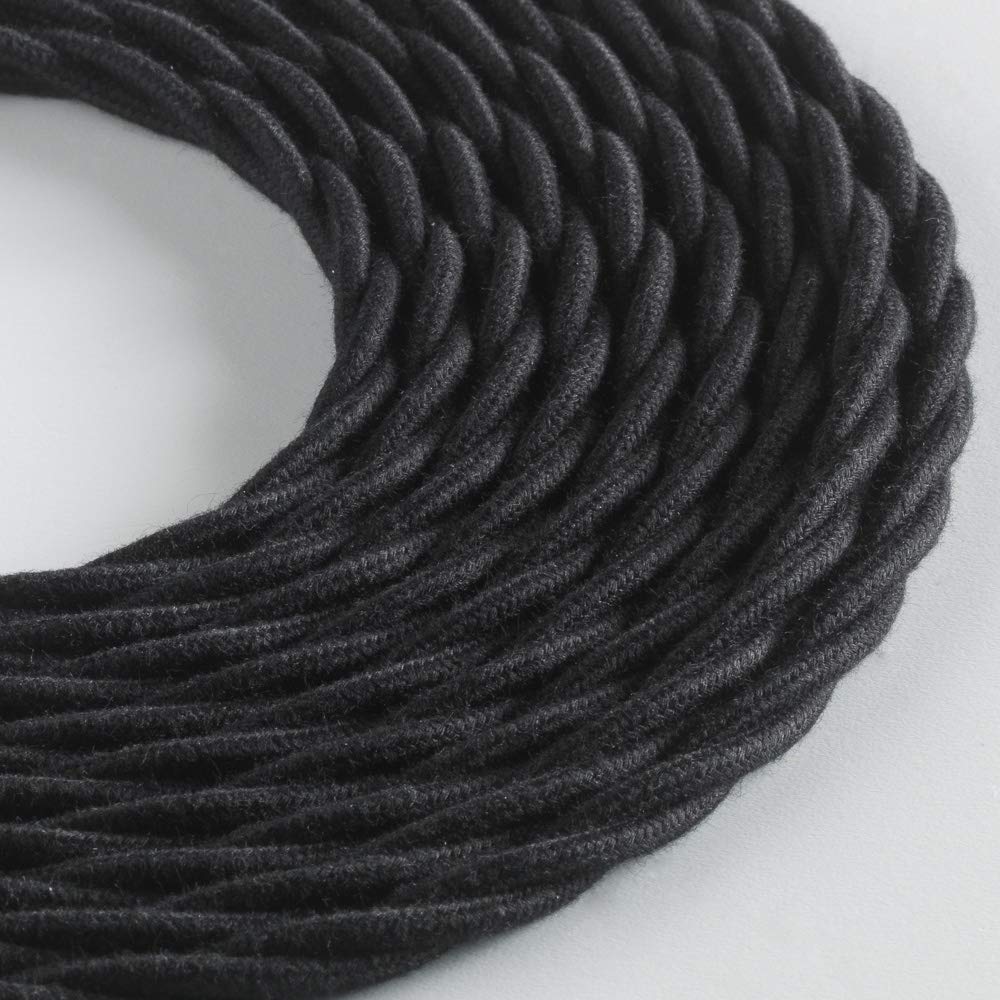 Klartext LUMIÈRE Braided Fabric Cable for Lighting 3 x 0.75 mm Black Cotton 3 m Warning: Ground Cable Included! Maximum Anti-Shock Safety!