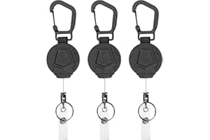 3 Pack Heavy Duty Retractable Keychain Badge Reel, 24 Inch Steel Wire Rope, ID Card Holder with Carabiner Clip for Men Women