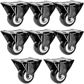 FactorDuty 8 Pack 2 inch Caster Wheels Rigid Fixed Stationery Non Swivel All Black Polyurethane Wheels Premium Non Marking No Noise 150LB Per Wheel
