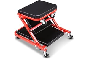 Auto Dynasty 36" Z-Creeper Seat, 2-in-1 Foldable Garage Creeper Shop Seat, 330 LBS Capacity Automotive Mechanic Repair Under Car Rolling Creeper Seat, Red
