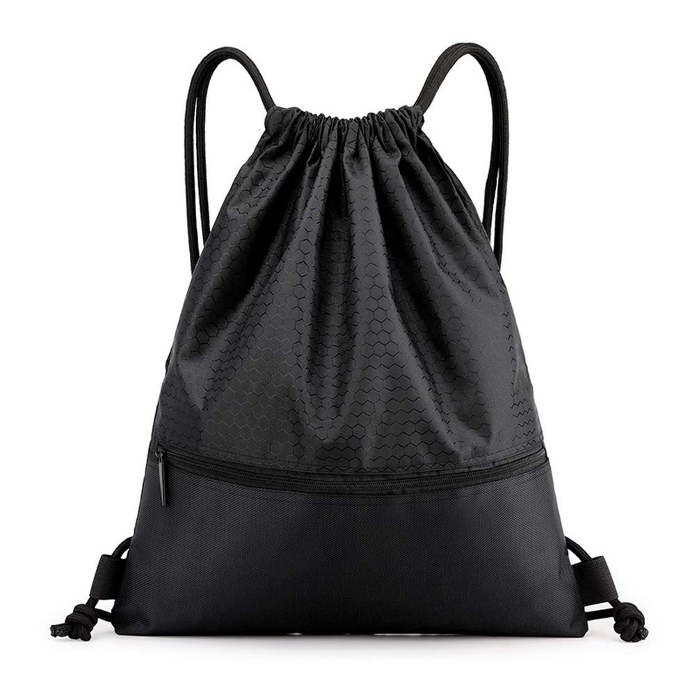 zhuochuan Sports Drawstring Bag, 42 x 50 cm Waterproof Foldable Drawstring Training Bag Unisex for Football Basketball Swimming Gym Beach Pool Camping – Black