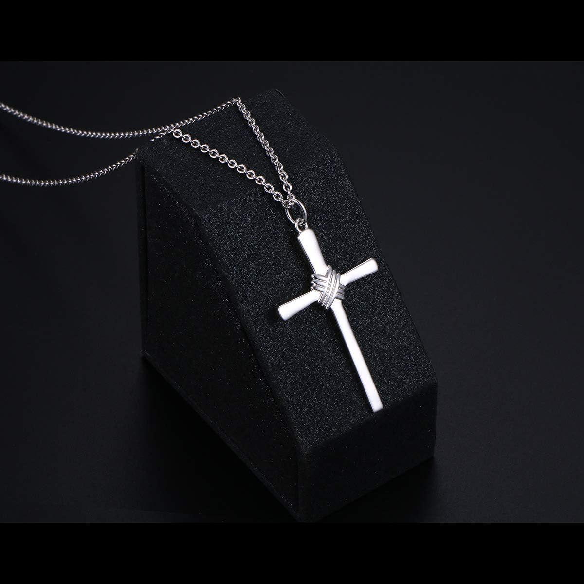 Flyow Valentine's Gifts for Him Mens Cross Necklace Sterling Silver Unisex Crufix Jewelry for Men Women Boys with Strong 24 Inches Long Chain Easter Gifts Mothers Day Jewelry - Image 3