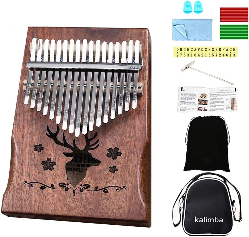 Kalimba 17 keys Thumb Piano Solid Finger Piano with Zippered Carry Bag Study Instruction Tuning Hammer Known as Mbira Wood Finger Piano