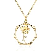 ABDOT Gold Necklace for Women Layered Birth Flower Necklaces 18K Gold Plated Custom Birth Month Floral Necklaces Paperclip Chain Necklace Women Anniversary Birthday Gifts for Women