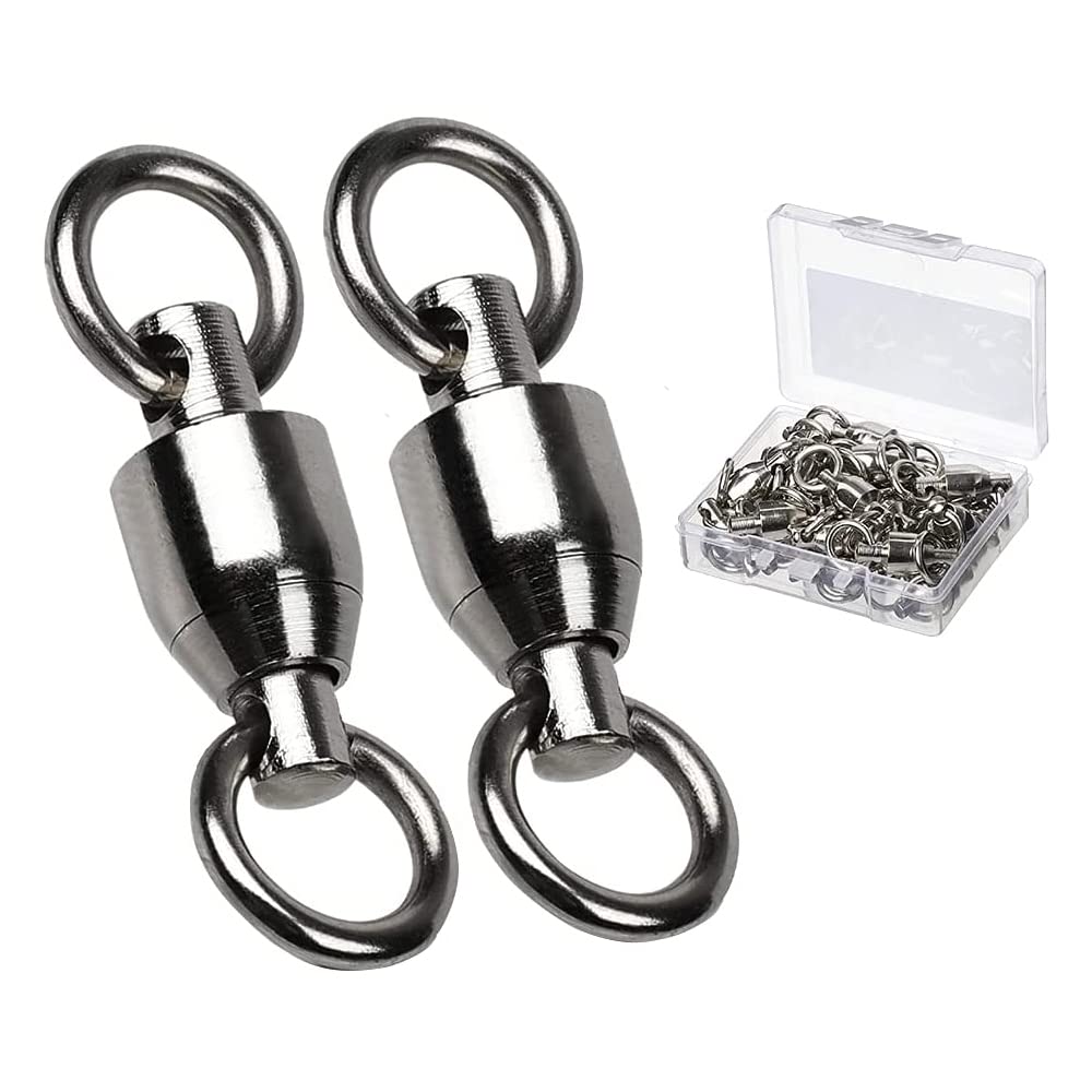 9Tong Ball Bearing Swivels Connector High Strength Stainless Steel Solid Welded Rings Barrel Swivels Saltwater Freshwater Fishing Black 25pcs 77lbs