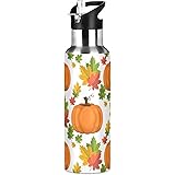 Pumpkin Leaf Leak Free Insulated Bottles with Handle 32 oz Vaccuum Bottle with Straw Lid Thermal Bottle for Travel School Spo