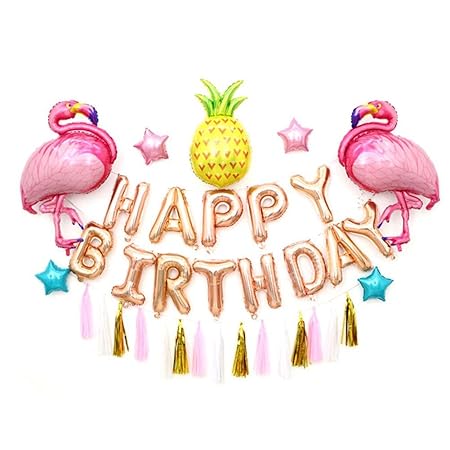 fancylande Flamingos Helium Ballon Dekorieren Kit Happy Birthday Luftballons Rose Gold Buchstabe Ananas Helium Party zum Aufh