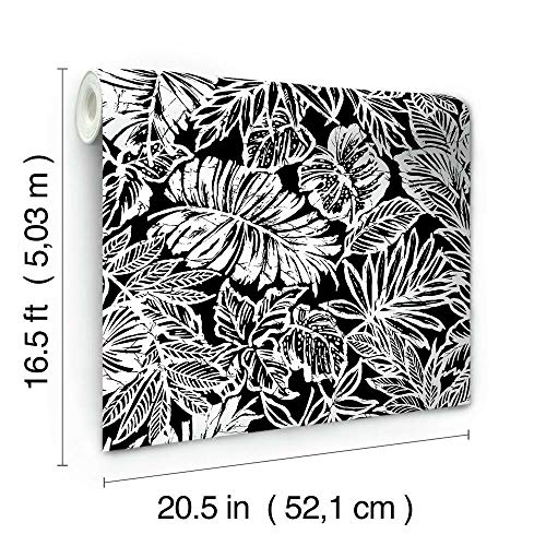 RoomMates RMK11439WP Black Batik Tropical Leaf Peel and Stick Wallpaper