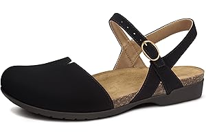 PARTY Closed Toe Sandals Women, Barefoot Arch Support Flat Sandals for Office Work and Travel with Comfortable Cork Footbed