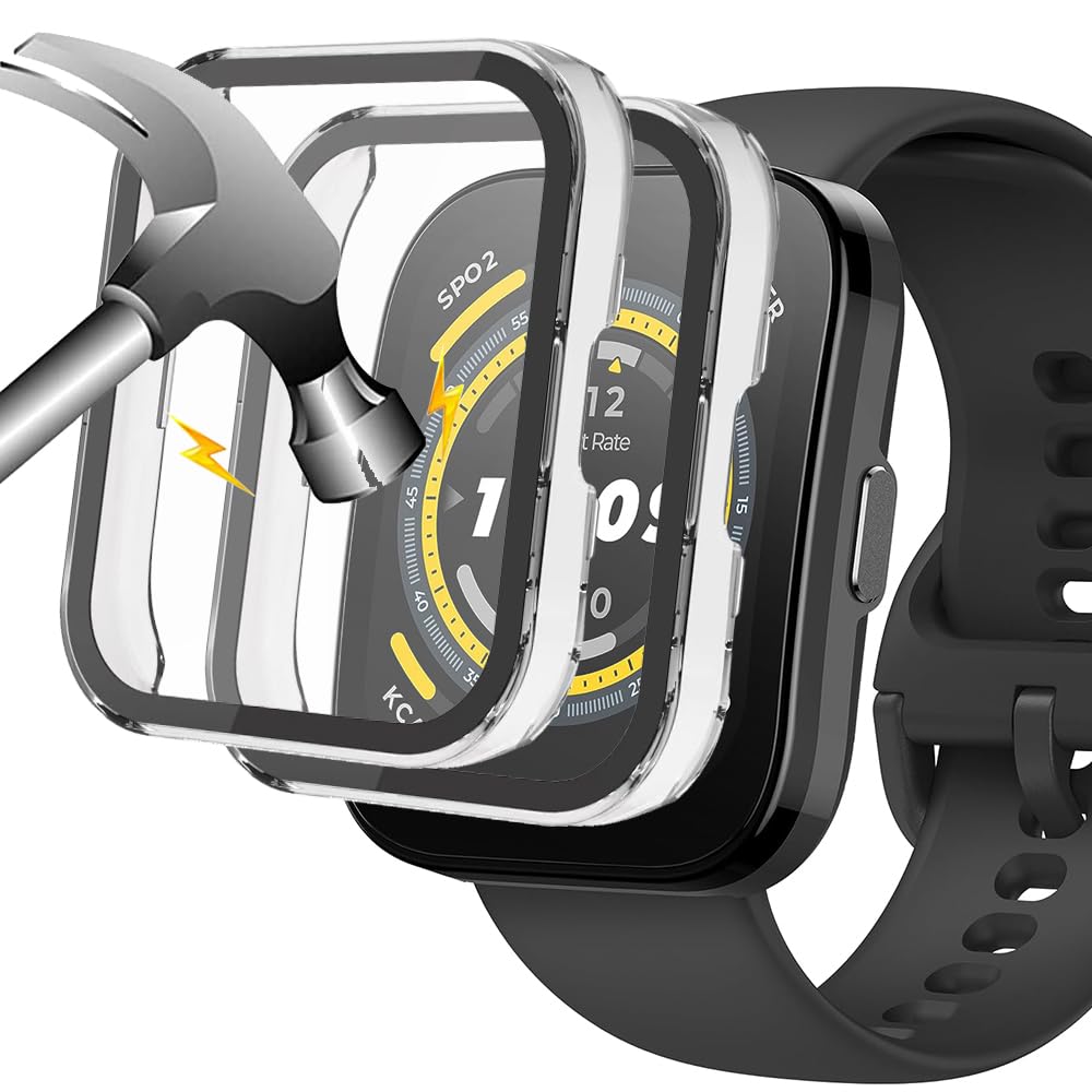 Akancy [2 Pieces Hard Case Compatible with Amazfit Bip 5 with Protective Film, 9H Hardness PC Case Hart Slim Tempered Glass, Transparent