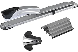 Craftinova Long Reach Stapler,with 2000 Staples & Stapler Remover Full Strip，20-25 Sheet Capacity,with Built-in Ruler and Adjustable Locking Paper Guide, Silvery