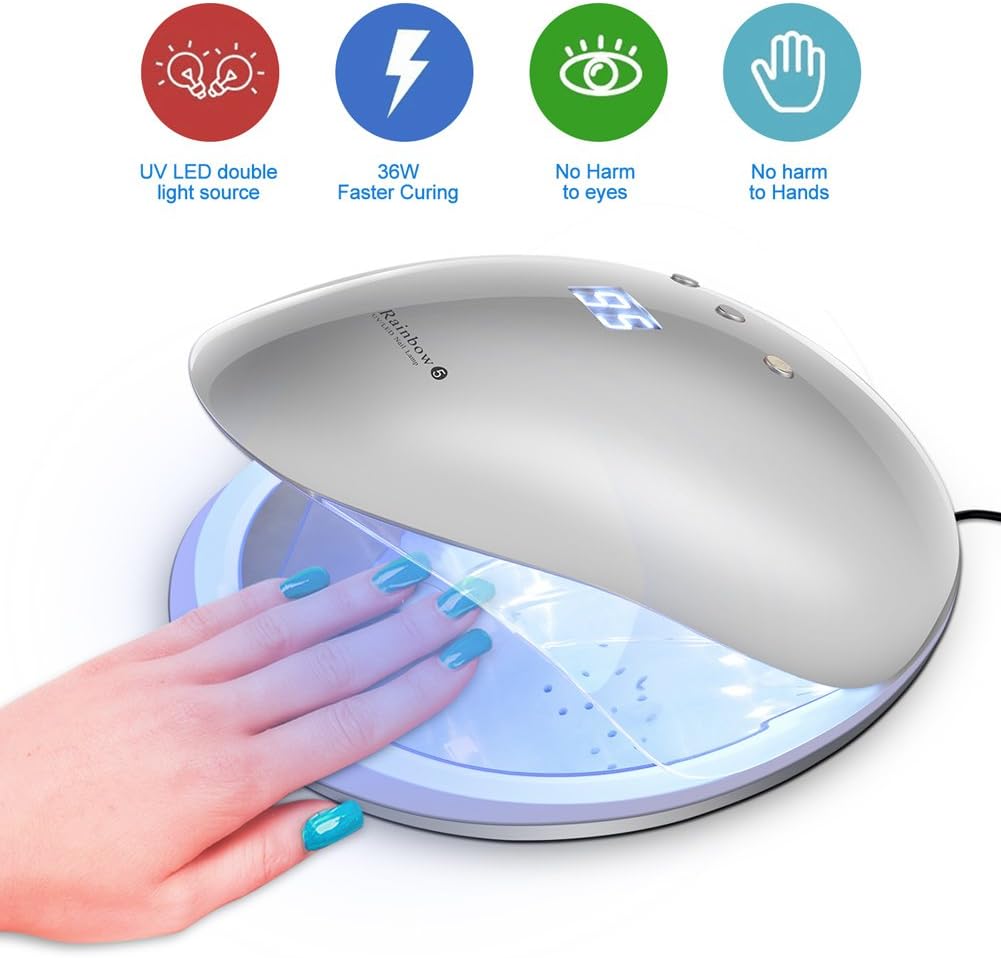 Aukuy Rainbow 5 UV Led Nail Lamps LED Nail Dryer Curing Lamp for Fingernail & Toenail Gels Based Polishes Applicable to Almost All Different Gels