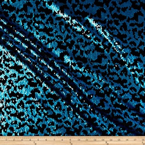 Sportek International Fancy Leopard Sequin Fabric, Turquoise, Fabric By The Yard
