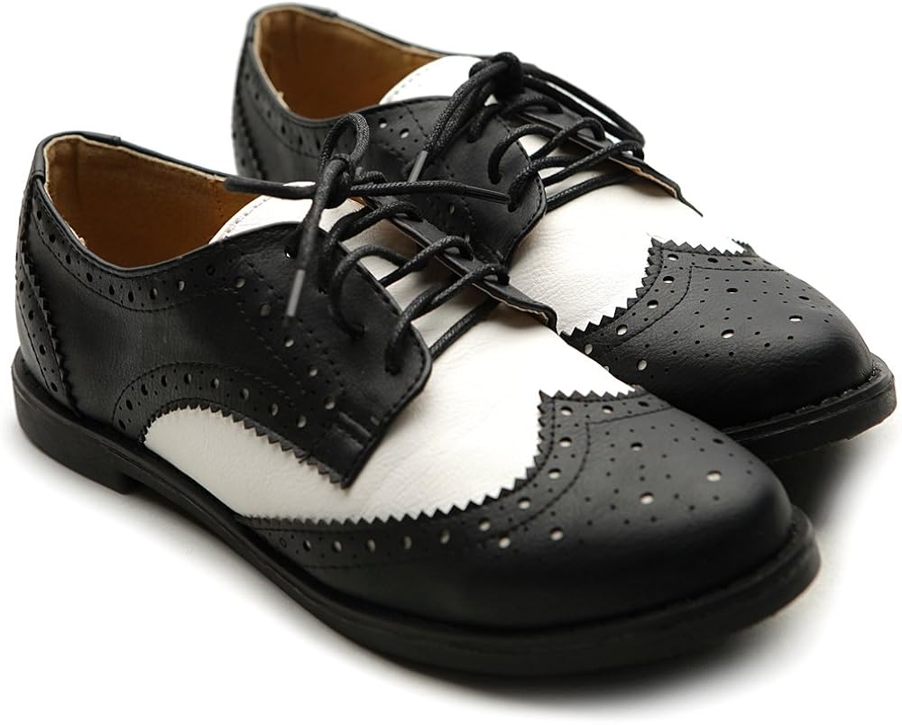  | Ollio Women's Flat Shoe Wingtip Lace Up Two Tone Oxford | Oxfords