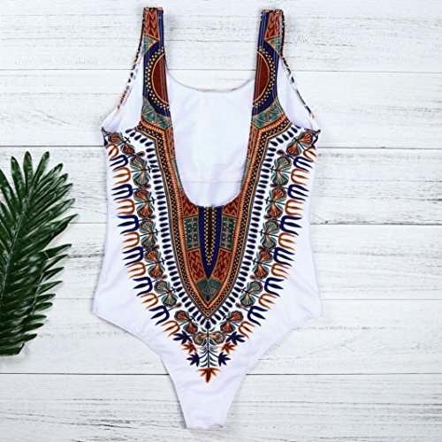 Challyhope Big Sale! Women Plus Size Sexy Dashiki African Print Bathing Suit One Piece Push Up Padded Bikini Monokini Jumpsuit (XXXL, White A)